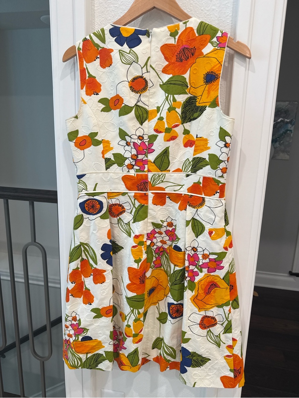 Trina Turk Floral Jacquard Fit Flare Dress Cotton Size 10 Garden Party - Picture 5 of 7